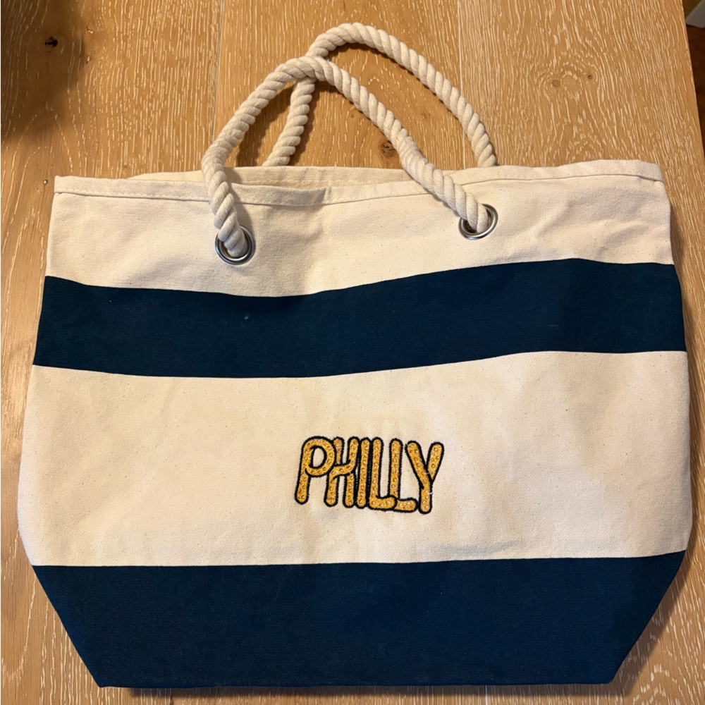 Navy and White Striped Tote Bag